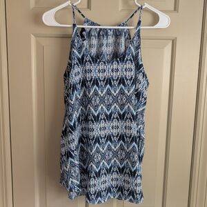 IZ Byer Blue Boho Tank Top Ikat Inspired Print Sleeveless Flowy Cami Juniors L